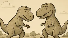 Witz: Gehen zwei Tyrannosaurier durch die Landschaft