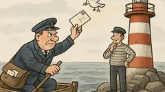 Witz: Der Briefträger rudert zum Leuchtturm