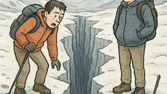 Witz: Zwei Wanderer vor Gletscherspalte