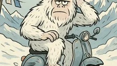 Witz: Ein Yeti fährt Moped im Himalaya